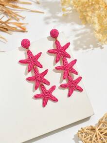 1 对手工编织拉菲草海星耳坠，夏日海滩海洋风格，极简主义独立 INS 设计，适合情人节、婚礼季、母亲节、音乐节、日常、度假、派对等场合 - 卡其色 - 查看 5