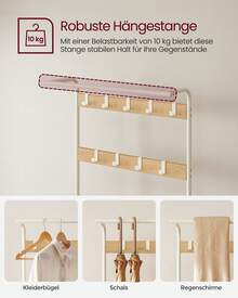 Garderobenständer, Garderobe, mit Schuhbank, 4-in-1 Design, 9 abnehmbare Haken, Kleiderstange, Eingangsbereich, Flur, 33,7 x 72 x 183 cm, modern,Eichenfarben-Weiß - Eichenfarben-Weiß - Übersicht 5
