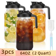 Tomnk 3/6pcs Glass Canning Jar Pitcher With Lid - Wide Mouth, 2 Quart (64 Oz) - Heavy Duty Leakproof - Sun Tea & Iced Tea Pitcher, Cold Brew Coffee, Milk Storage, Beverage Container - Clear - View 1