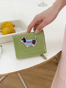 1pc Silver Wallet & Card Holder Cartoon Dog Decorative Faux Leather Bifold Coin Purse Shiny & Fashionable For Women Wallet Mini Wallet Purse Wallet Small Wallet Cute Wallet Wallet