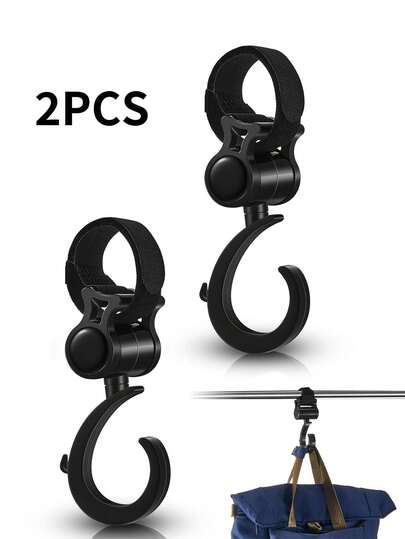 2 件助行器挂钩，可悬挂多用途 360° 旋转婴儿车夹尿布袋挂钩，适用于助行器、助行车拐杖、轮椅购物车、汽车后座钱包、自行车轮椅推车，婴儿车挂钩，黑色