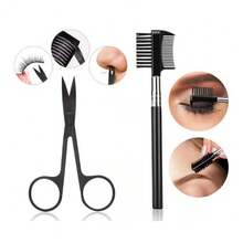 12PCS Black Eyebrow Trimmer Set Eyebrow Razor Kit Eyebrow Scissors Eyebrow Comb Razor For Face Tweezers Eyelash Eyelash Brush - Black - View 6