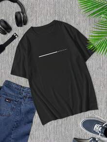 Camiseta negra de manga corta para hombre | Camiseta gráfica Whatever | Camiseta informal de algodón | Estilo minimalista | Exclusiva online - Negro - Ver 1