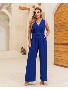 Women's Elegant Jumpsuit 2025 Sleeveless Tank Top Lined Perfect Fit Duna Fabric Soft Fluid Texture Light Touch Resistant Durable Little Need For Ironing Wide Leg Pants Comfort Freedom Of Movement Casual Chic Versatile Timeless Wild Card Practical Stylish Wear Well Special Occasions Work Party Cocktail Bar Rodeo June Festival Cold Autumn Winter Heat All Seasons Protection Feeling Of Privacy Goes With Everything Soft Touch Malleable Neat Everyday Comfortable Cute Casual Look Cozy Quality Various Occasions Morning Afternoon Night Cost Benefit Wear Without Fear Prepared With Care Elegant Sophisticated Minimalist Popular Delicate Modern Women's Clothing Launch 2025 Women's Fashion Comfortable Jumpsuit Wide Leg Jumpsuit Tank Top Elegant Jumpsuit For Party Casual Chic Practical Clothes For Stylish Women All Hours Style With Comfort - 寶藍色 - 查看 1