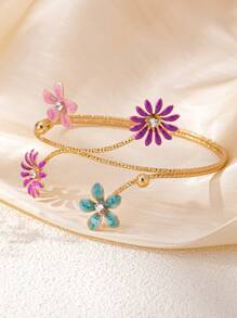 1 pieza Nuevo brazalete de verano de alta gama con incrustación de goteo de aceite y pequeña flor, adecuado para uso diario y vacaciones de las mujeres