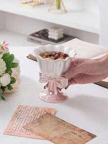1 件 180ml 梦幻高端珠光陶瓷甜点杯，奢华可爱少女花瓣边缘和蝴蝶结设计冰淇淋杯、情侣杯、牛奶杯、茶杯，适合节日礼物、婚礼回礼 - 彩色 - 查看 6