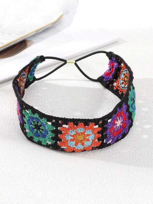 1pc Casual Colorful Knit Floral Headband, Color And Placement Random Hair Band Turban Headband Sweatband, Hairband Fall Winter Hair Accessories For Women For Vacation Outfits Woman Elegant Scarf