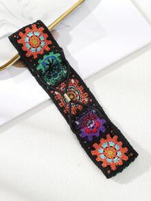 1 件休闲彩色针织花朵头带，颜色位置随机，发带秋冬发带发饰女士度假装女士