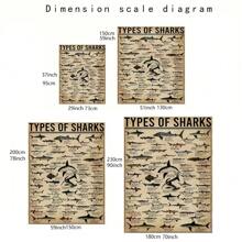 1 pezzo Arazzi da parete educativi sulle specie di squali, perfetti per gli appassionati di vita marina, camera da letto, soggiorno, camera da letto universitaria, decorazione a tema oceano con animali, in tessuto di poliestere di alta qualità, colori vivaci, idea regalo unica per strumento di apprendimento, decorazione per la casa