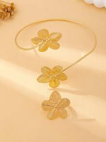 2pcs Fashionable 5-Petal Flower Opening Bracelet & Ring Set, Minimalist & Versatile Elegant