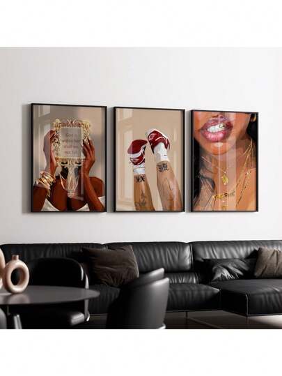 Juego de arte de 3 carteles, arte negro, arte de pared, arte de pared africano, impresión de arte negro, arte monetario, pinturas en lienzo de moda, pósteres y impresiones de arte de pared Imágenes para la decoración de la sala de estar Opcional enmarcado