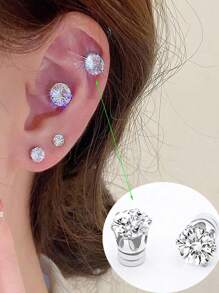 2PCS Sparkling Zirconia Decor Magnetic Clip On Earrings Retro Bohemian Style Non-Pierced Jewelry For Women And Man 6mm