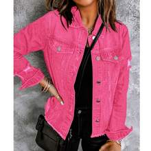 Necooer Women's Denim Jacket Old Style Washable Button Up Boyfriend Denim Jacket With Pocket Jacket Jacket [Four Season Version] - 粉色 - 查看 1