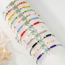 12pcs Ocean Beach Elements Starfish & Turquoise Beads Shells Braided Bracelets