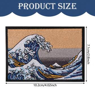 1 pieza Parche de reparación con aplicación en caliente con bordado de la Gran Ola de Kanagawa para decoración DIY de ropa, accesorio de obra de arte