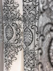 قطعة واحدة من الستائر الشفافة ذات التطريز الفرنسي الفاخر والنمط الأوروبي المرصع باللؤلؤ، للاستخدام في غرفة النوم والصالون والشرفة