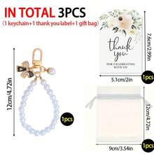 Bộ 15 móc khóa nơ và ngọc trai giả thanh lịch, bao gồm móc khóa, thiệp cảm ơn và túi vải organza trắng, lý tưởng làm quà tặng cô dâu, sinh nhật và đám cưới. - nơ - Xem 10