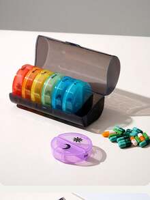 1 Set de 7 días de caja portátil circular para pastillas (7 cajas de medicina separadas + 1 caja de almacenamiento), contenedor de almacenamiento de medicina de viaje multicolor con compartimentos para organizar la medicación de mañana/noche, 14 cajas de clasificación de medicina negra, caja de medicina portátil con compartimentos de plástico - Multicolor - Ver 10