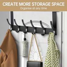 1 Pc Over-The-Door Hook Rack, 6 Hooks, 20kg Capacity, Over The Door Hanger For Coats, Towels, Bags, Clothes In Bathroom, Bedroom, Kitchen