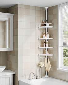 Estante Esquinero de Ducha, Estante de Ducha de Baño de 4 Niveles, 85-305 cm Sportes de Ducha Ajustables, Organizador de Baño, Blanco - Blanco - Ver 1