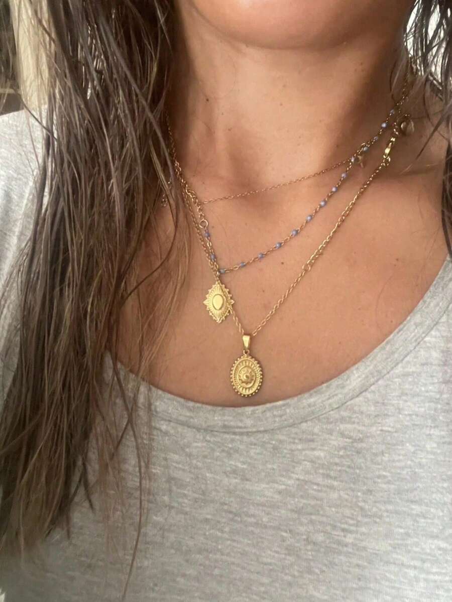 1pc Exquisite Stainless Steel Sun Pendant Necklace For Women Stainless Steel Jewelry Necklace Gift - Yellow Gold - View 1