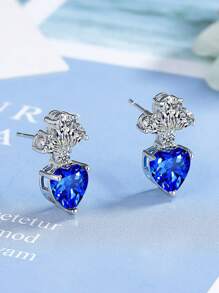 1 Pair, Minimalist Summer European & American Gift, Fashion Zirconia Heart-Shaped Gem Stud Earrings, Suitable For Women's Holiday Decoration And Wearing