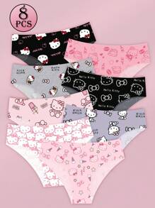 Sanrio 8 Peças/Conjunto Calcinha Sem Costura com Estampa de Cintura Baixa Hello Kitty da Sanrio para Mulheres