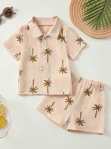 Toddler Baby Boy Summer Outfit Short Sleeve Shirts Top And Casual Shorts Set Cute Kids Clothes Toddler Boy Clothes Kid Summer Outfits Beach Wedding Birthday - 卡其色 - 查看 6