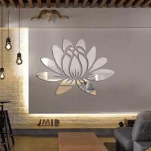 1 Set, 3D Acrylic Mirror Lotus Flower Wall Stickers, Self-Adhesive Removable, Suitable For Home Living Room, Dining Room, Bedroom, Office, Hallway, Bathroom Background Mural - No Power Or Battery Required, High Definition Reflective Finish, Easy To Install And Remove, Wall-Mounted Bathroom Mirror, 13.7 X 9.8 Inches, Silver/Gold/Black Wall Decor Room Decor Personalised Stickers