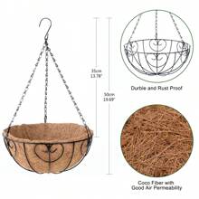 Artificial Hanging Flowers In Basket Outdoor Indoor Patio Lawn Garden Decor Hanging Basket With 12inch Coconut Chain Flowerpot (Red)