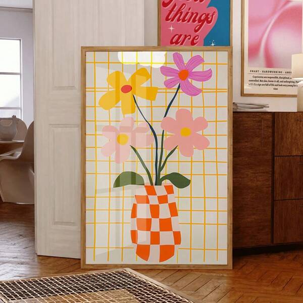 Flower Vase Art Print, Danish Pastel Decor, Flower Vase Poster, Dopamine Colors Wall Art, Maximalist Decor, Art Prints, No Frame