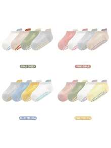 4 Paar Frühlings- und Sommerfußsocken, Babytrampolinsocken mit großer Klebefläche, rutschfeste Socken, einfarbige kurze Socken, Bootsocken, atmungsaktive und bequeme Socken, Kinderlaufsocken, süße Socken für 0-5 Jahre