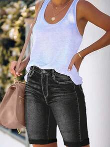 Quần short denim nữ thời trang và độc đáo, thích hợp cho mùa xuân/hè. - Màu xám đen - Xem 4