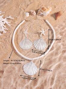 Set de 2 piezas de collar y aretes de estilo bohemio de playa con conchas y estrellas de mar que cambian de color con los rayos UV, joyas de playa que cambian de color sensibles a los rayos UV