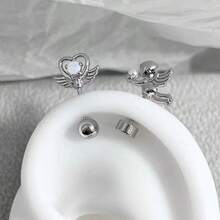 1 chiếc khuyên tai sụn hình trái tim bằng thép không gỉ, phong cách dễ thương và ngọt ngào với trang trí pha lê, thích hợp để đeo hàng ngày và dự tiệc, mọi mùa - 1 cái - Xem 4