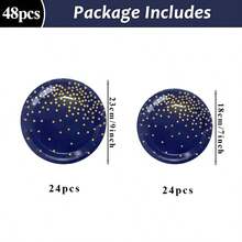 24pcs Navy Blue & Gold Polka Dot 7/9 Inch Paper Plates, Navy Blue & Gold Party Supplies, Disposable Tableware Set Including Plates, Suitable For Weddings, Bridal Showers, Engagements, Birthday Parties Decorations - Multicolor - View 6