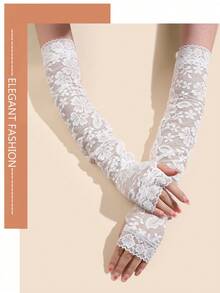 1 Pair Lace Mesh Printed Thin Arm Sleeve For Women, Sun Protection, Scar Cover, Arm Elbow Sleeve - Multicolor - View 5