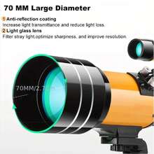 Astronomisches Teleskop mit Stativ, 45-Grad-Spiegel und 2 Okularen, 15x-150x, 70-mm-Objektiv mit großem Durchmesser, 300 mm Brennweite. Ein ideales Geschenk für Astronomieliebhaber zur Beobachtung von Mond, Planeten, Konzerten, Landschaften und Wildtieren