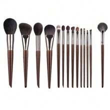 Zestaw 14 profesjonalnych pędzli do makijażu – pędzel do pudru, pędzel do konturowania, pędzel do różu, pędzel do maseczki, pędzel wachlarzowy do rozświetlacza, pędzel do korektora, pędzel do rozświetlacza, duży pędzel do blendowania cieni, pędzel do blendowania detali, pędzel skośny do cieni, mały pędzel do blendowania, duży pędzel do cieni, pędzel do ust. Wysokiej jakości narzędzia do pielęgnacji skóry, miękkie włosie, puszyste i pigmentowane, drewniane uchwyty dla łatwego chwytu, idealne do codziennego makijażu. Zestaw pędzli, zestaw pędzli do makijażu, zestaw pędzli do makijażu, kompletny zestaw do makijażu, zestaw pędzli, zestaw pędzli do makijażu, zestaw prezentowy do makijażu. - Brązowy - Zobacz 7