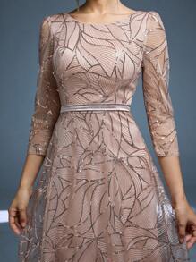 Mgiacy New Arrival Round Neck Evening Gown Dress Sequin Contrast Lace Belt Mgiacy-Classy A-Line Dress