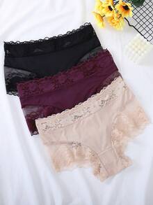5pcs Mature & Charming Lace Patchwork Underwear, All Season - Multicolor - View 3