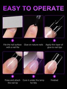 504 piezas/Caja Pegatinas de uñas cuadradas cortas, Uñas postizas transparentes de media aplicación, Pegatinas de uñas artificiales francesas, Adecuadas para extensión de uñas acrílicas, Incluye herramienta aplicadora de uñas, Suministros de arte de uñas - Multicolor - Ver 6