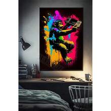 1pc /3pcsWall Arts Posters Optional Frame 80s Retro Funny Monkey Player Gamepad Picture For Gaming Room Living Canvas Painting Print Wall Art Home Decor Aesthetics Poster ,Wall Art With Frame