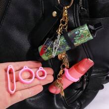 1 Set, Juego de cadena llavero antiperdidalográfica, Caja de cigarrillos portátil antiperdidalográfica de PU con pulsera con Charm, con 3 anillos de silicona, soporte antidelizante, regalo creativo