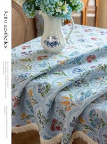 1 pièce Nappe rectangulaire à franges florales, décoration romantique minimaliste pour la cuisine, la salle à manger, les mariages et les tables de fête