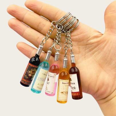 5pcs/Set Creative Acrylic Fake Wine Bottle Keychain Bag Pendant, Perfect Gift For Family, Friends, Birthday, Valentine's Day, Christmas, Party Favor Halloween Accessories Teachers Day