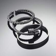 3Pcs Minimalist Stainless Steel Bracelets For Men Gold Roman Numeral Bangle Bracelet Twisted Cable Bracelet Adjustable Cuff Bracelet Mens Luxury Jewelry Bracelets Gifts - 黑色 - 查看 6