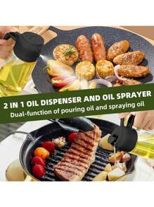 1pc Cooking Oil Sprayer, 2 In 1 Olive Oil Dispenser Bottle For Kitchen, 470/600ml 16/20oz Premium Glass Oil Bottle, Oil Mist Sprayer For Air Fryer, Salad, Frying, Grilling