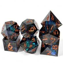 Elegant Resin Gold Foil Dice Set, Complex Design, Multifaceted Shapes Including D20 - Ideal For Role-Playing Games And Cthulhu Boardgames - Black - View 3