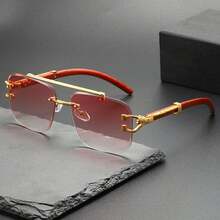 1副男士金属几何镜框双梁上框欧美流行飞行员时尚眼镜 - 金色 - 查看 4